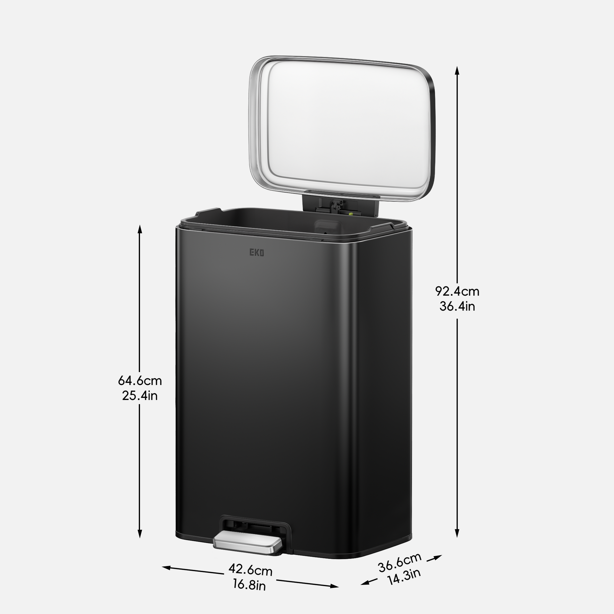 Maxwell Step On Foot Pedal Trash Can, 13.2 Gallon/50L Matte Black Steel