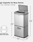 Vintage Dual Compartment 32L + 18L Stainless Steel Motion Sensor Trash Can