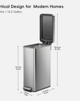 Hudson Slim 50 Liter / 13 Gallon Matte Stainless Steel Step Trash Can with Lid