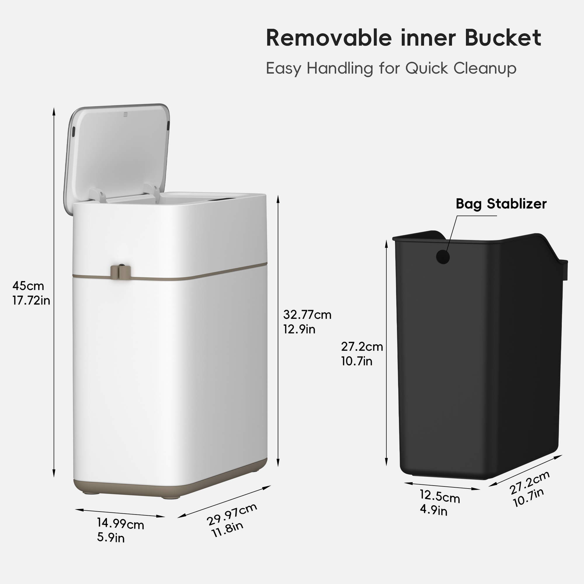 Bono Sensor Bathroom Trash Can with Lid - 8L/2.1 Gallon-White