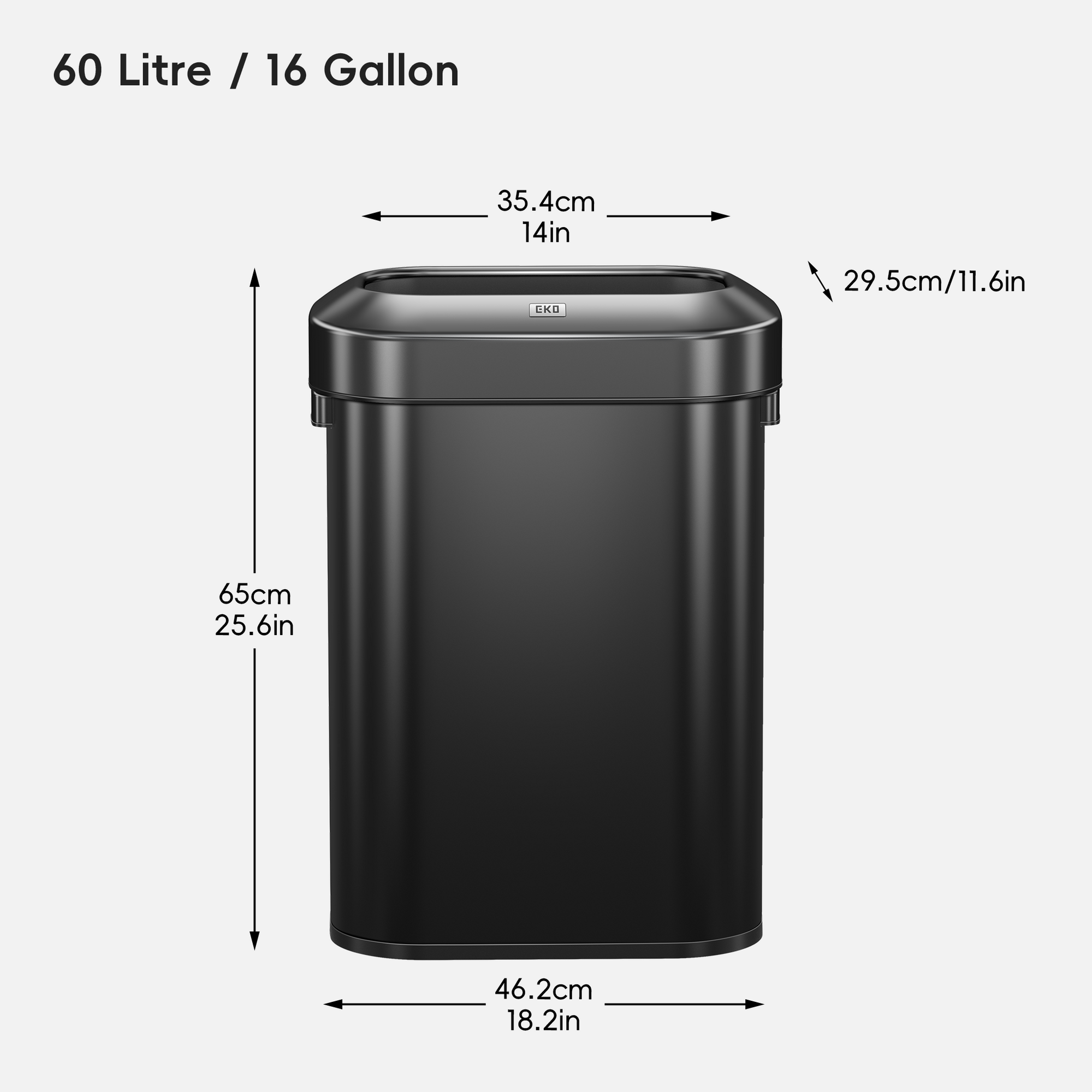 Urban Slim Open Top Can Commercial Grade - 60L / 16 Gal-Matte Black