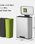 Madison 25L+20L Dual Compartment Step Trash Can - Brushed Stainless