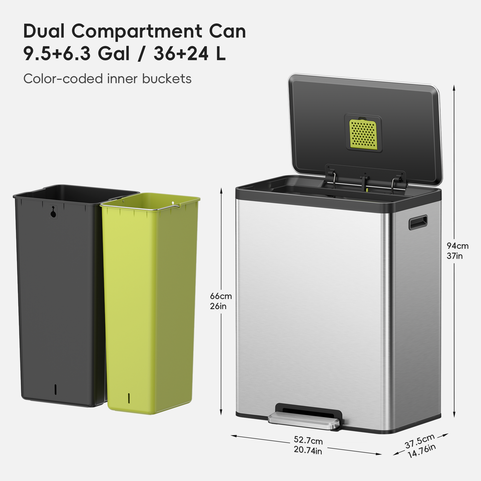 EcoCasa II Step Recycling Can - Dual Compartment 36L+24L – Home by EKO