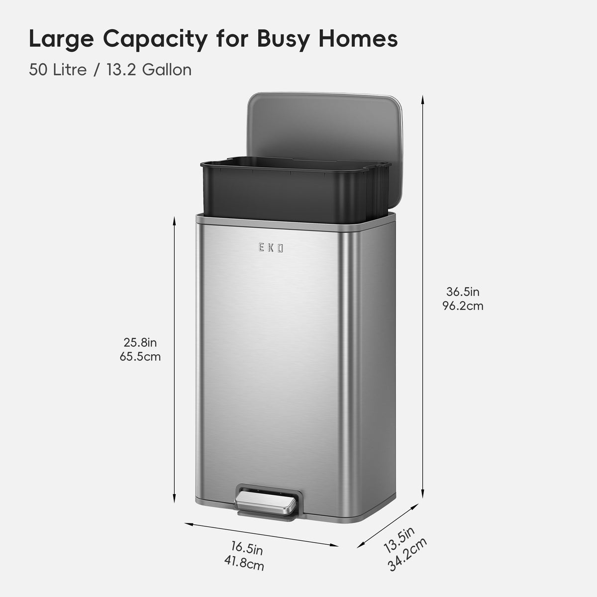 Marina  50 Liter / 13 Gallon Matte Stainless Steel Step Trash Can