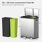 EcoCasa Dual Compartment Step Recycling Can, 30+20 L