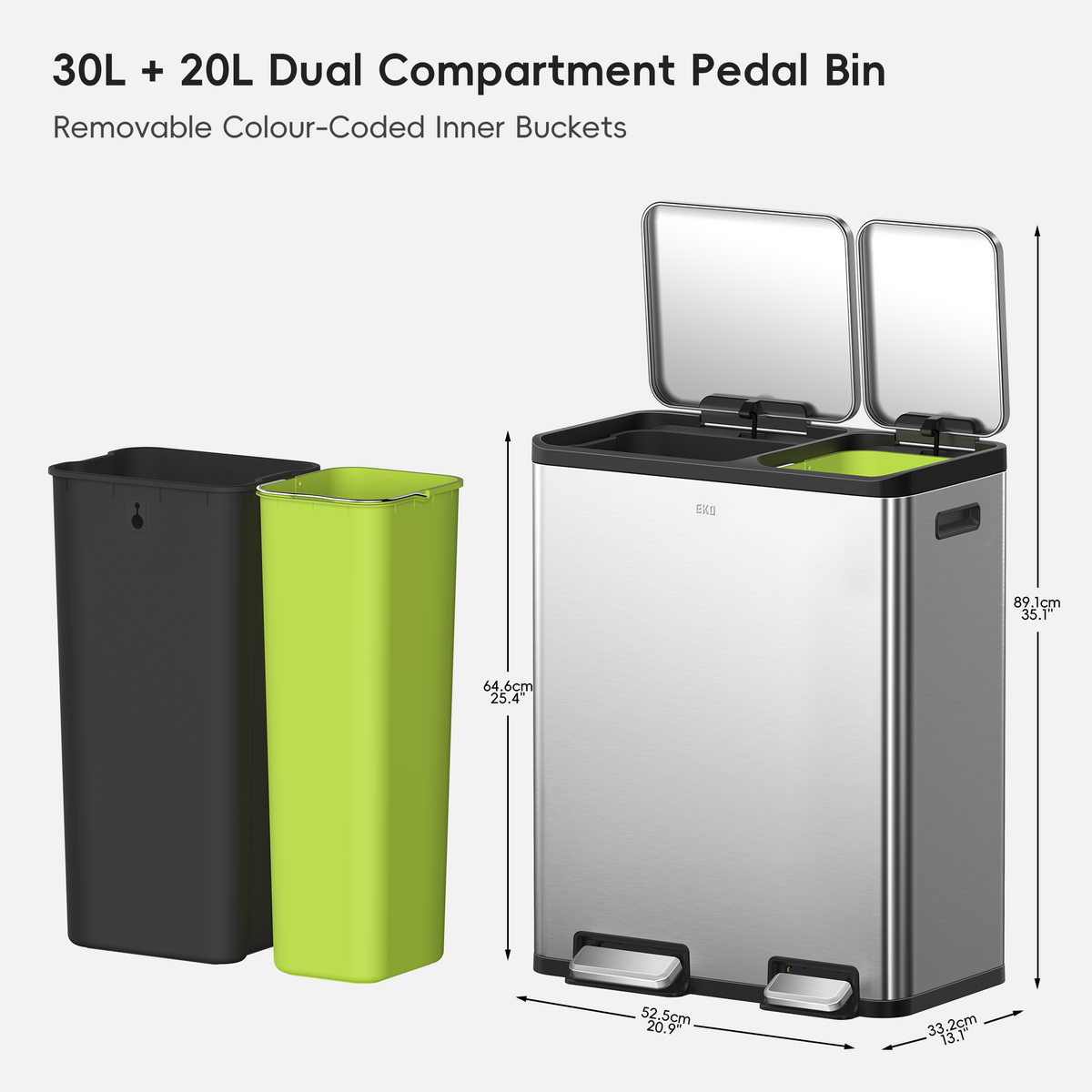EcoCasa Dual Compartment Step Recycling Can, 30+20 L