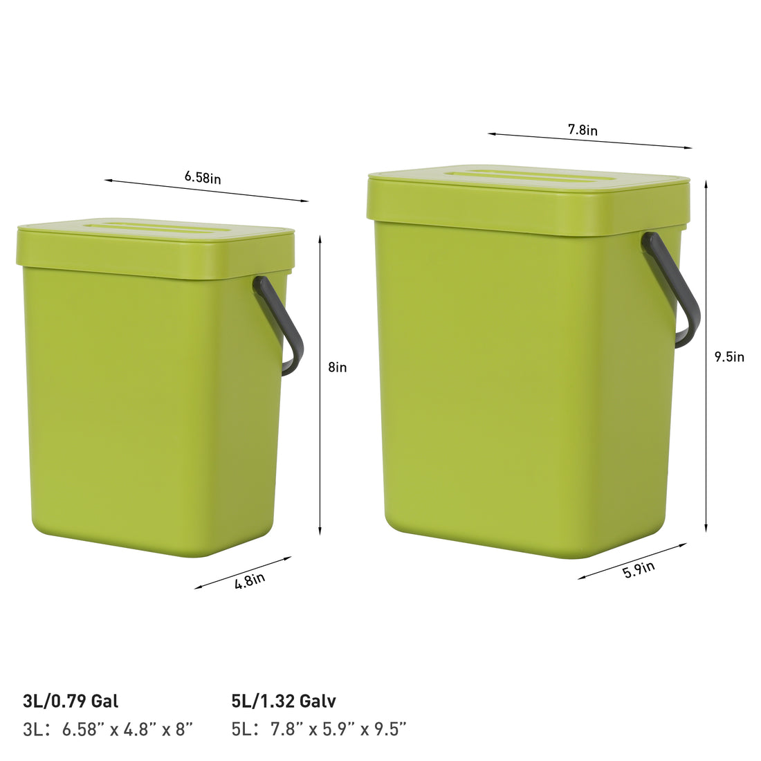 Puro Compost Bin with Lid - Green 5L / 1.32 Gal