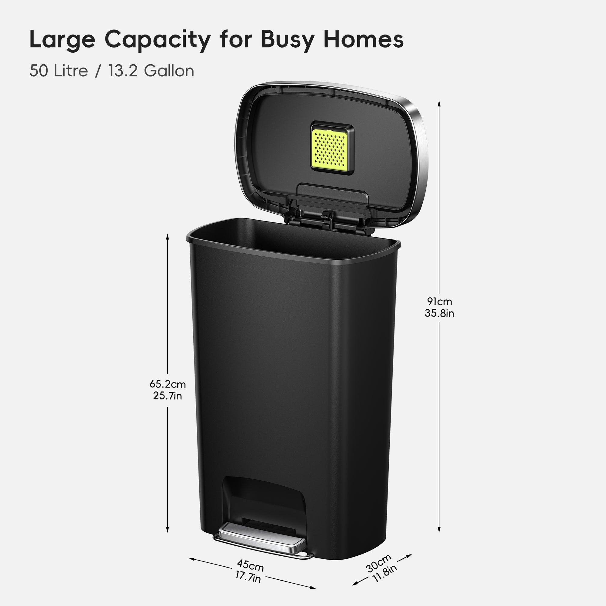 Hana Select 50L / 13 Gallon Plastic Resin Step Kitchen Trash Can - Black