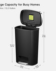 Hana Select 50L / 13 Gallon Plastic Resin Step Kitchen Trash Can - Black