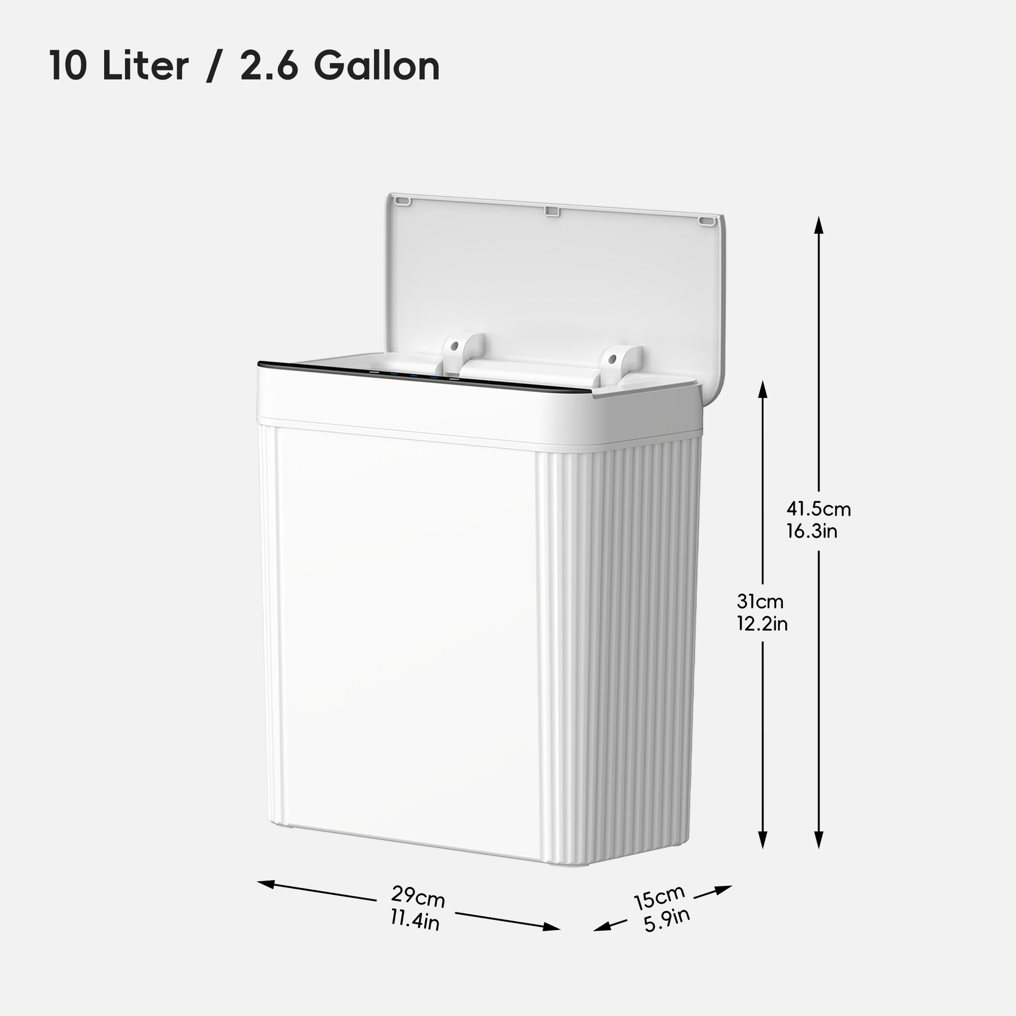 Brio 10L / 2.6 Gallon in White Compact Design Motion Sensor Trash Can