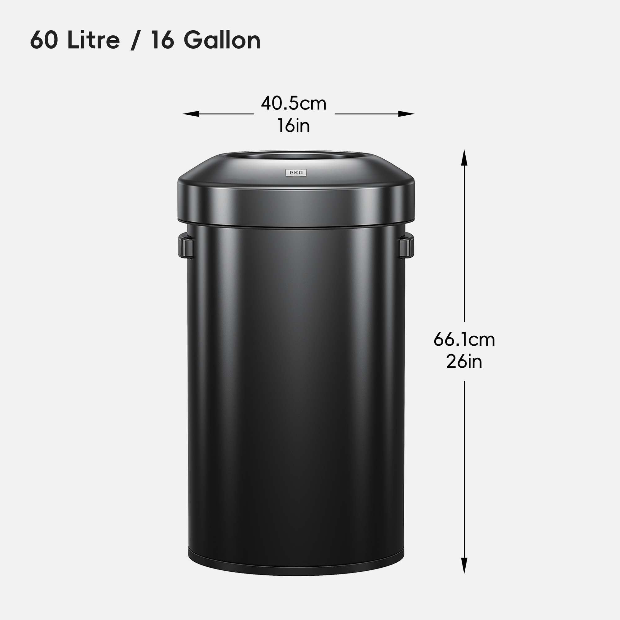 Urban Round Open Top Can Commercial Grade - 60L / 16 Gal - Black Stainless Steel