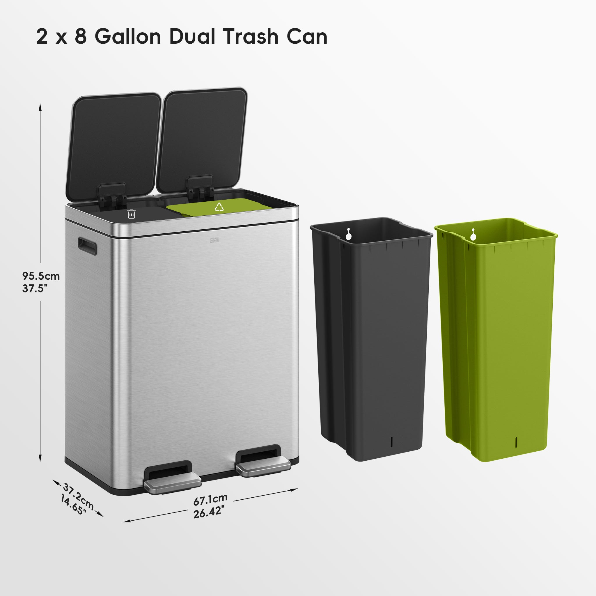 Edison Dual Kitchen Trash Can 8+8 Gal Removable Liners – Home by EKO
