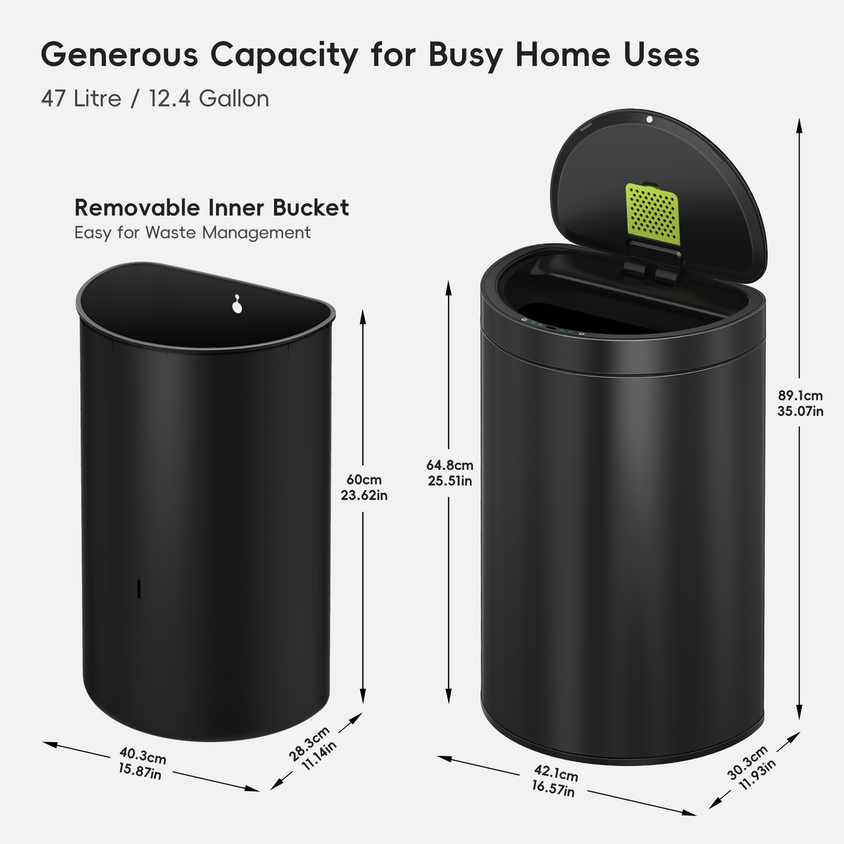 Mirage Semi-Round Motion Sensor Trash Can, 47 L