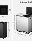 EcoCasa Plus 2 x 10.6 Gal Dual Recycling Trash Can for Kitchen