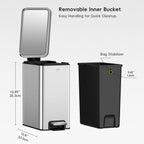 EKO Stella 10 L/2.6 Gal Small Bathroom Step Trash Can - Stainless Steel – Removable Inner Bucket