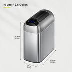EKO Astro 10L / 2.6 Gallon Slim Sensor Trash Can with Butterfly Lid-Matte Stainless Steel – Dimensions