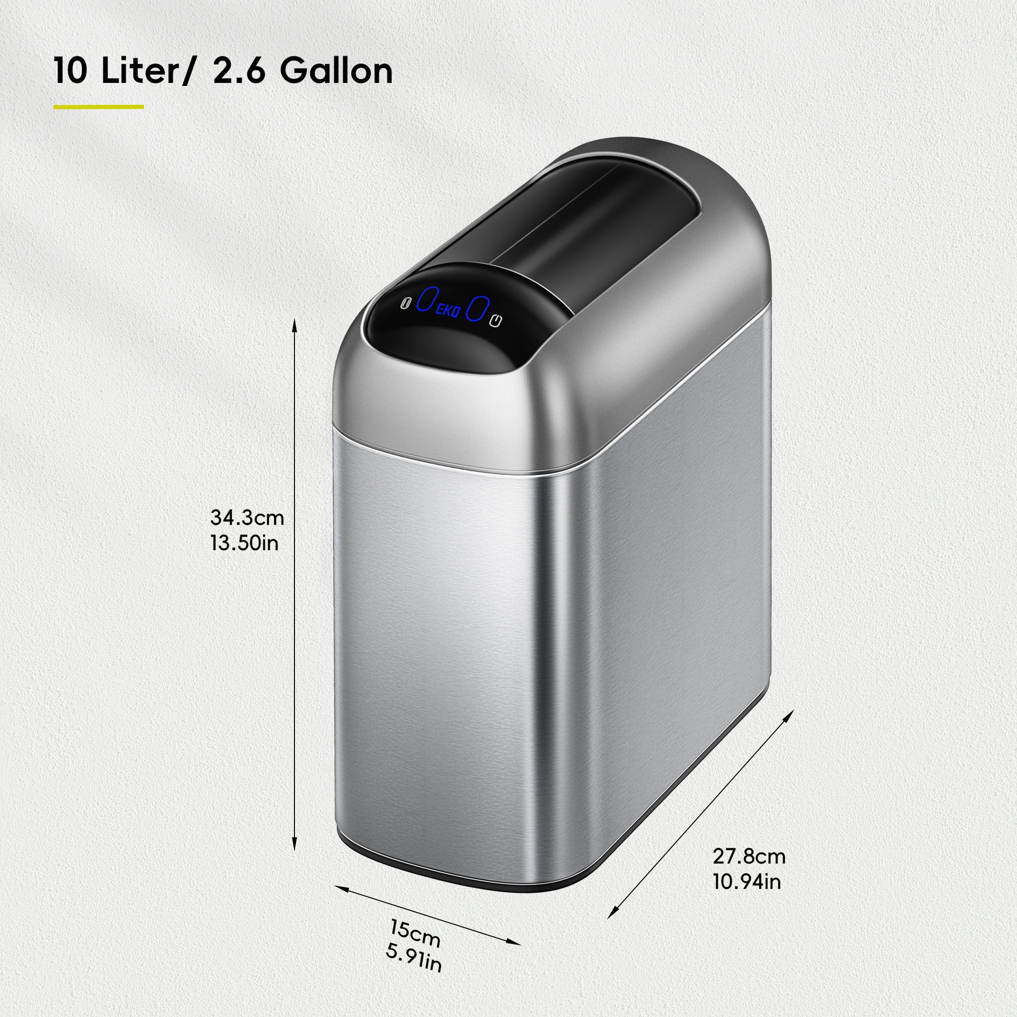 Astro  10L / 2.6 Gallon Slim Sensor Trash Can with Butterfly Lid-Matte Stainless Steel