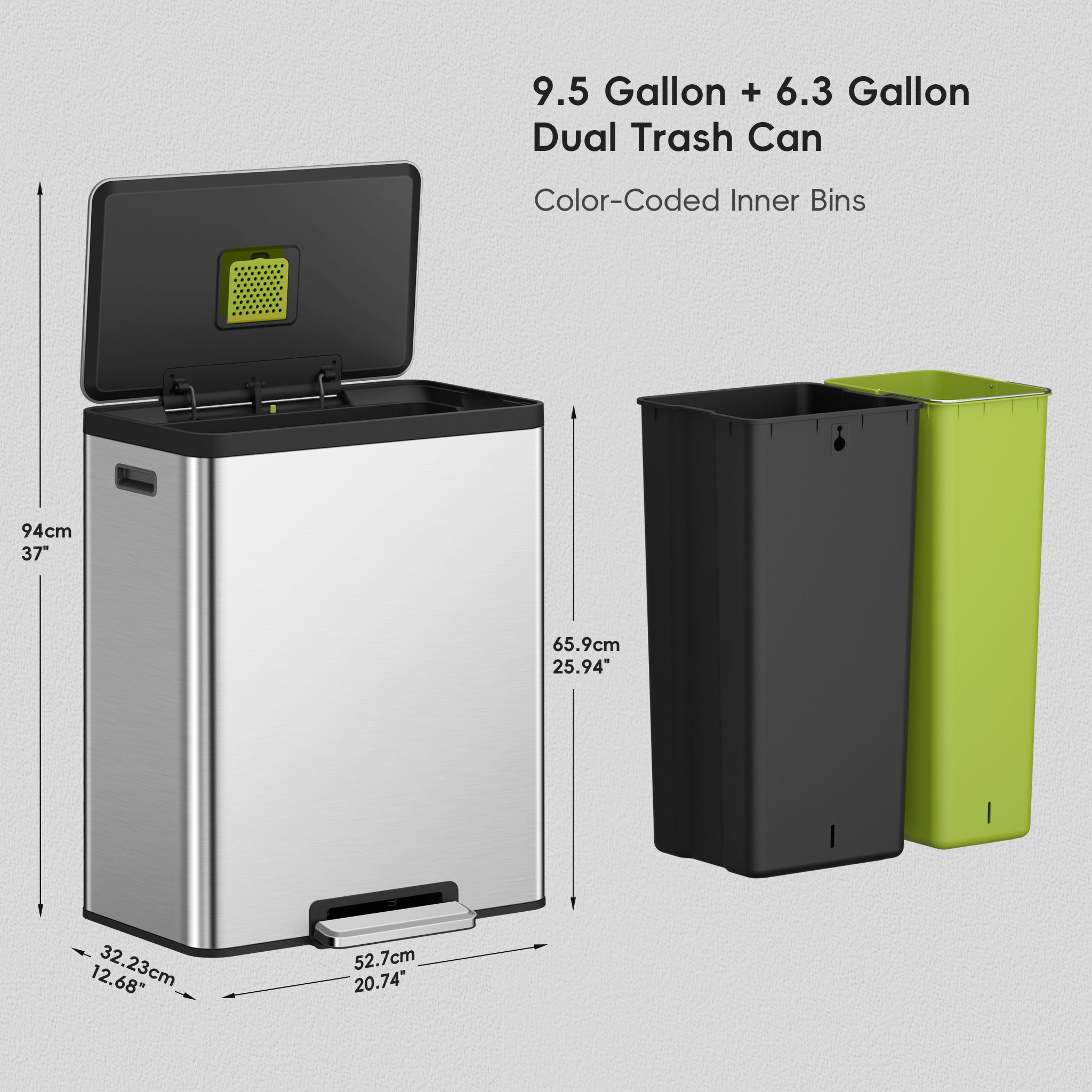 eko　0226 EcoCasa II Step Recycling Can - Dual Compartment 36L+24L – Home by EKO