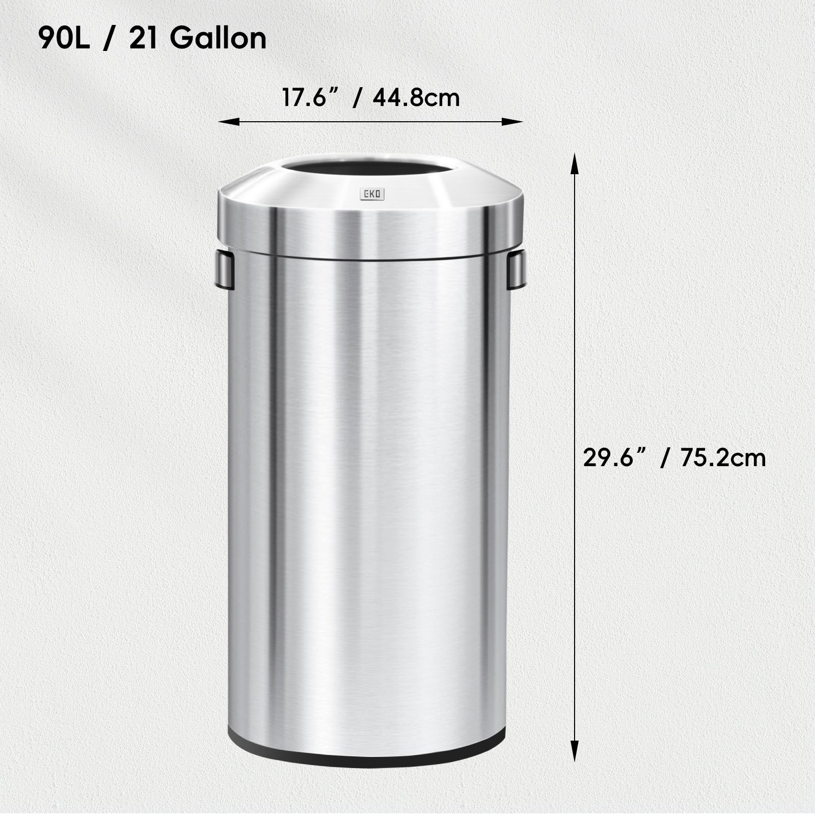 EKO Urban Round Open Top Can Commercial Grade – 90L / 23.7 Gal – Dimensions