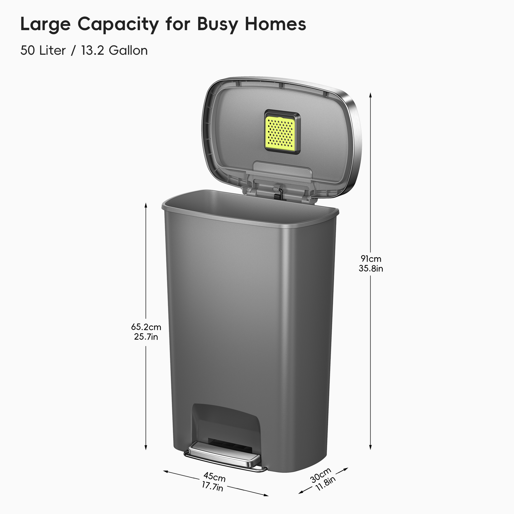 Hana Select 13.2 Gallon / 50L Plastic Resin Step Kitchen Trash Can-Grey