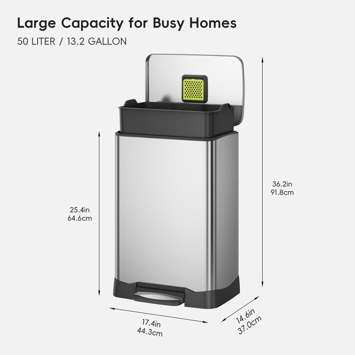 Neo-Cube 50 Liter / 13 Gallon Stainless Steel Step Trash Can