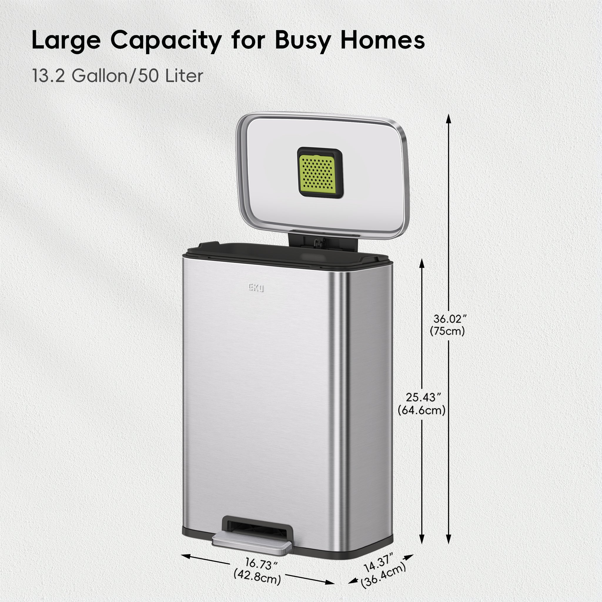 Madison Step Can with Liner – 13.2 Gal – Stainless Steel – Home by EKO