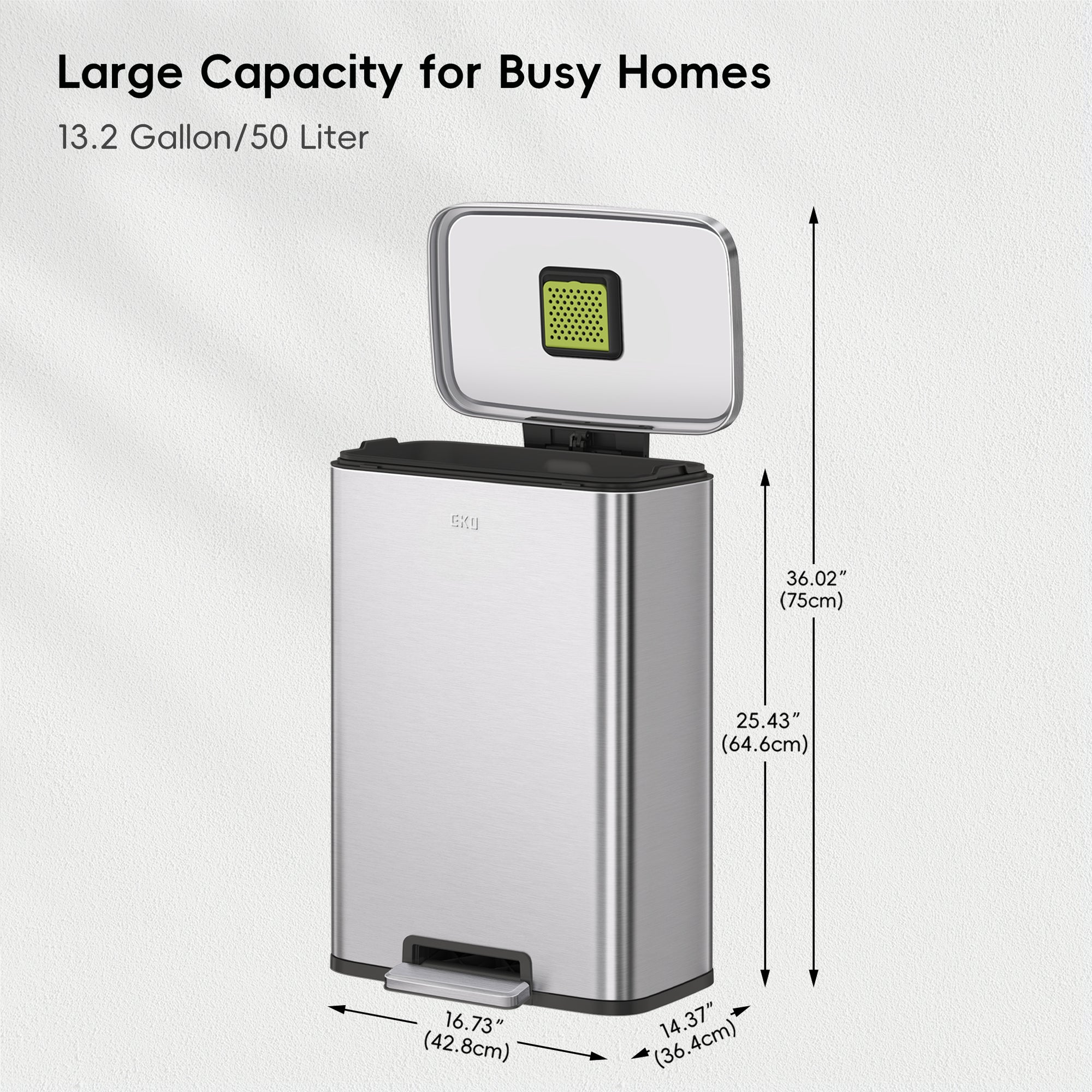 Madison Step Can with Liner – 50Liter / 13.2 Gallon – Stainless Steel