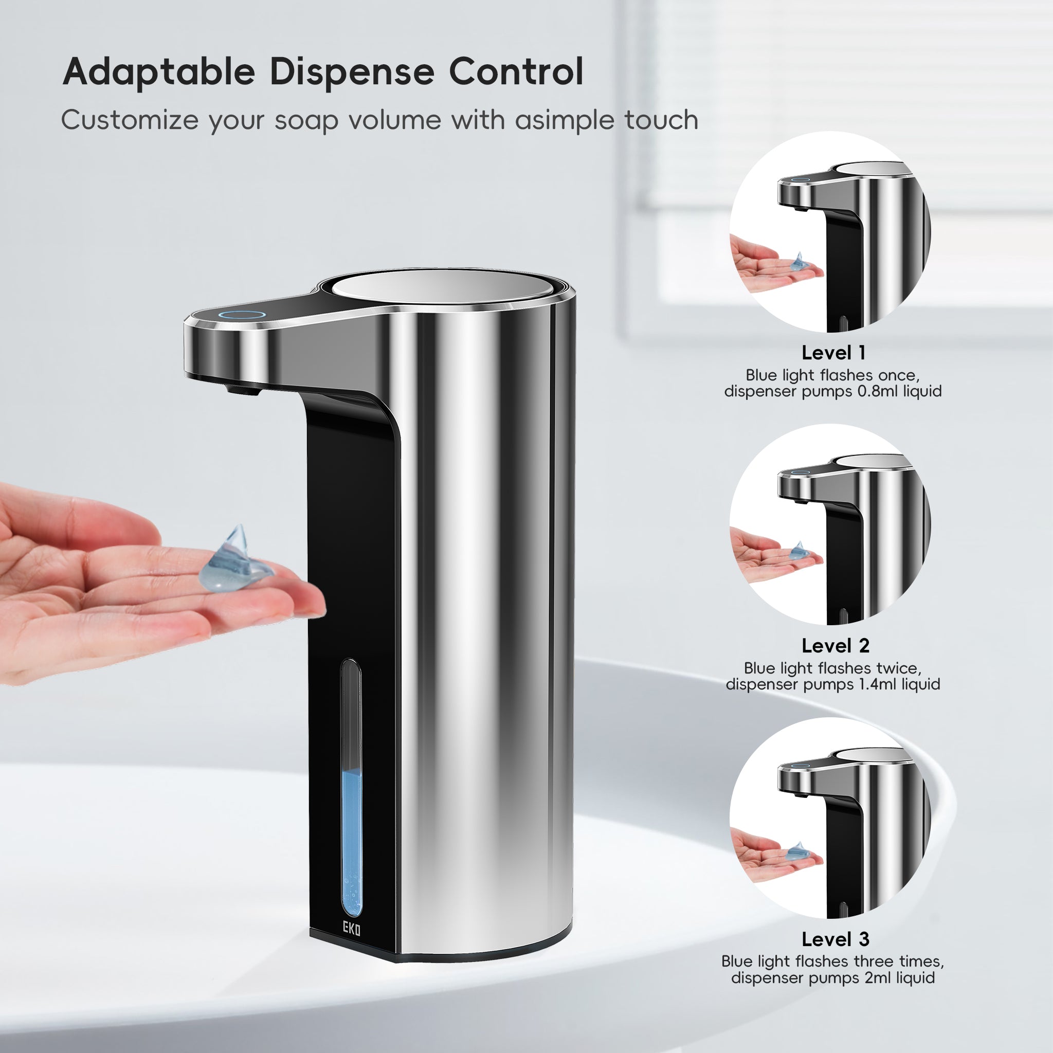 バス・洗面所用品 EKO Aroma Smart Soap Dispenser 250ml Aroma Smart Liquid Soap Dispenser - Chrome Metallic – Home