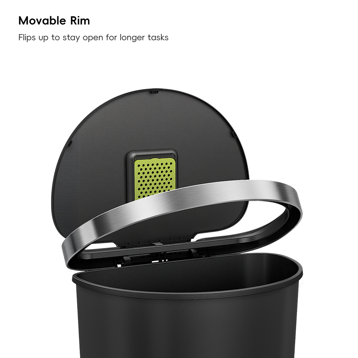 EKO HANA Semi-Round 55L/ 14.5 Gallon Plastic Resin Step Kitchen Trash Can-Black – Movable Rim