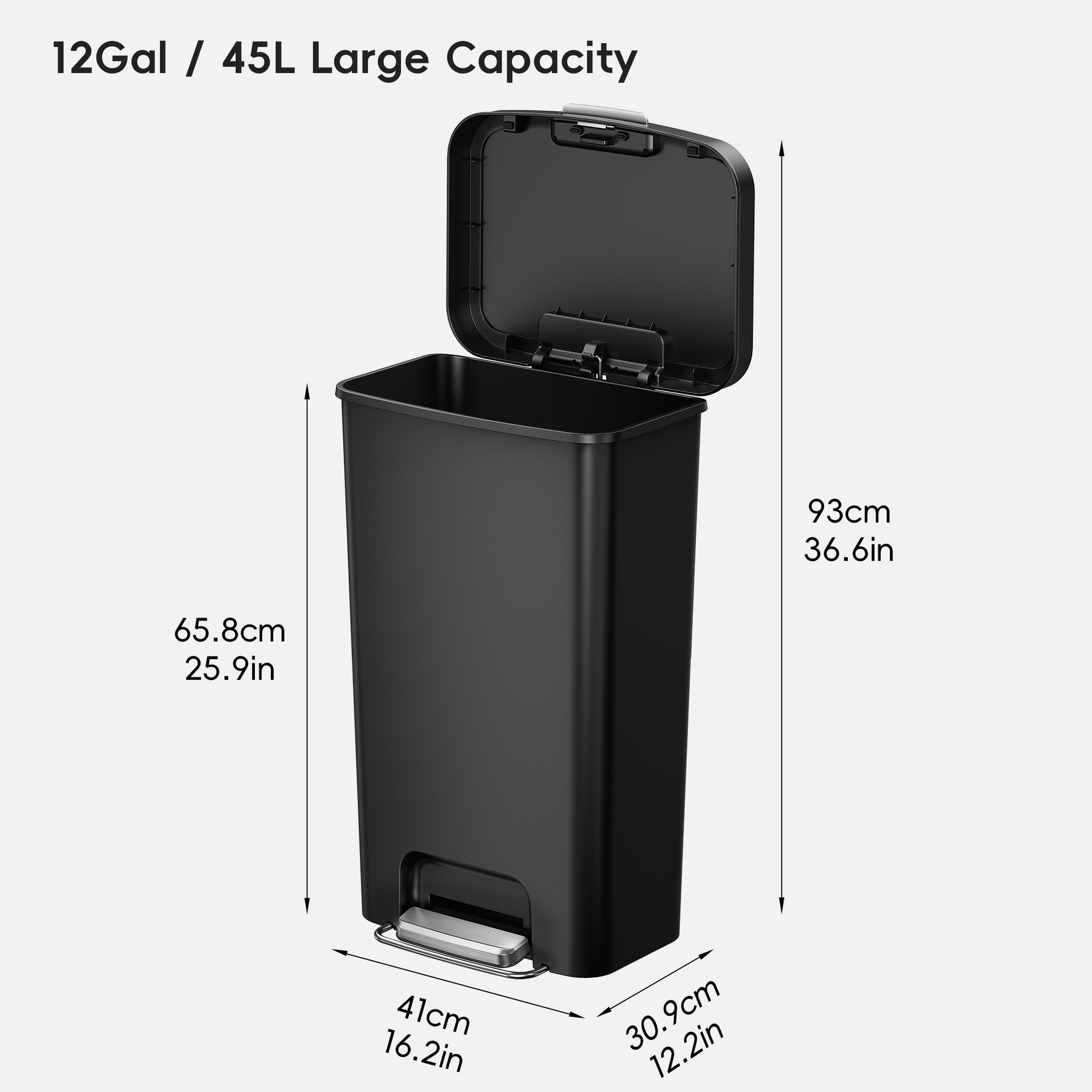 EKO 45L / 12 Gal Pet-Lock Kitchen Trash Can with Lid
