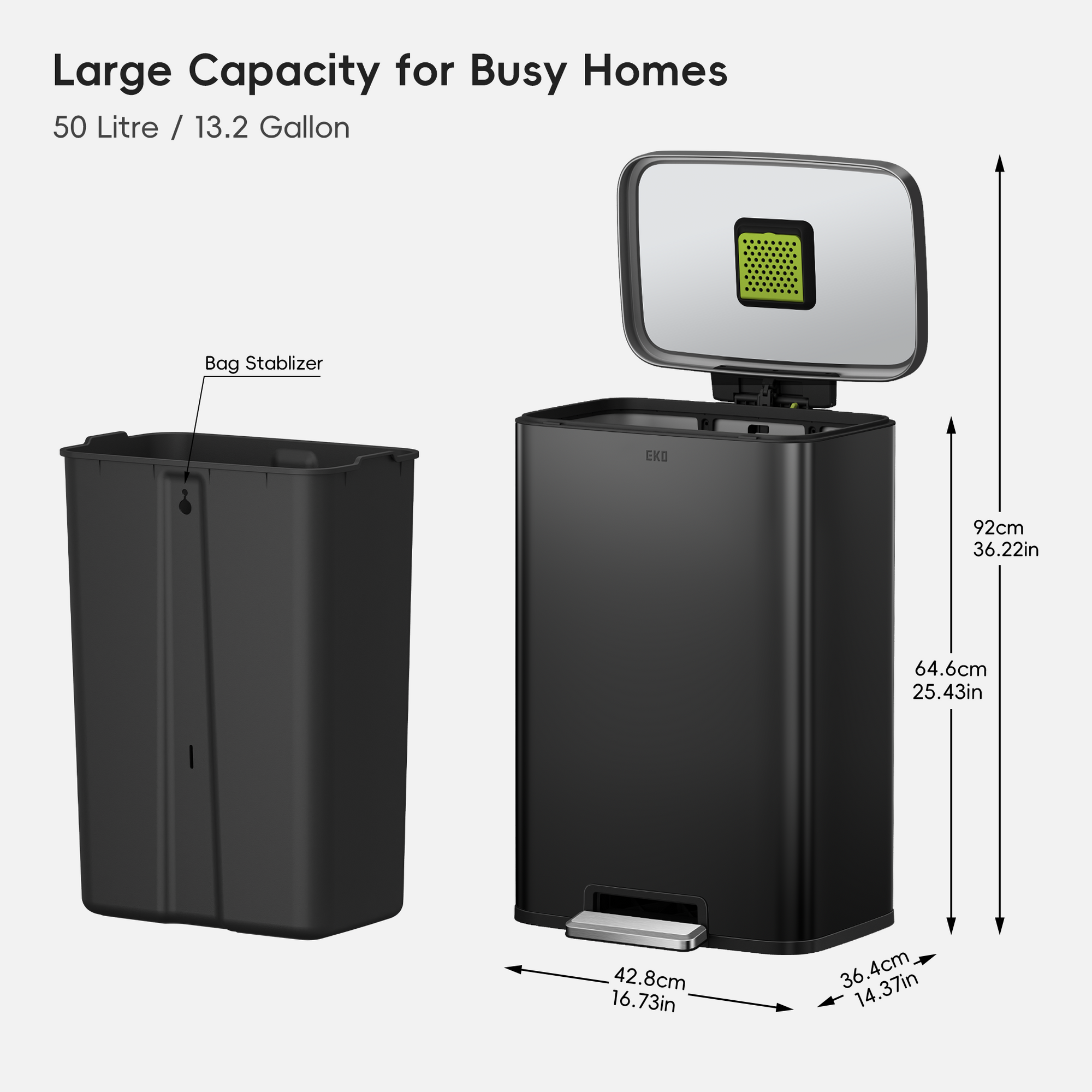 Madison Step Can with Liner – 50L / 13.2 Gal – Matte Black