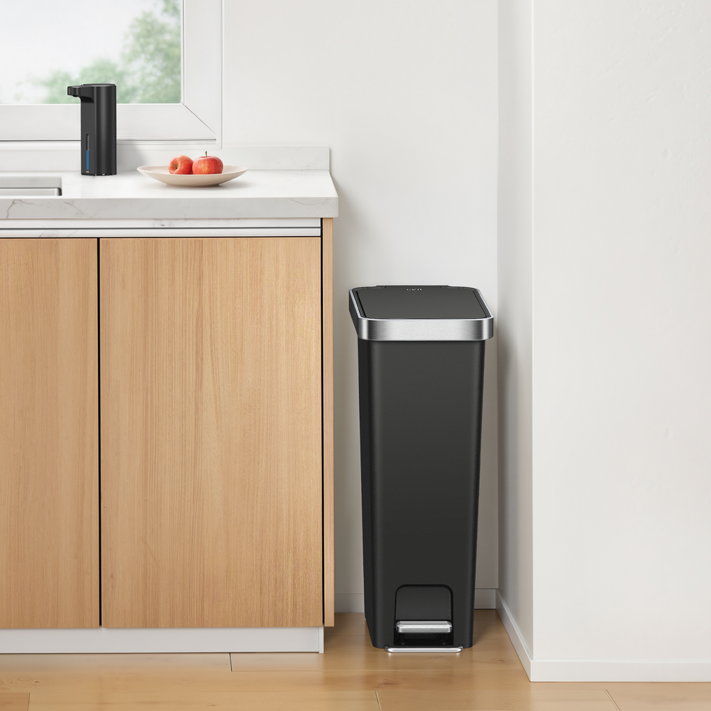 EKO HANA Slim 40L/ 10.5 Gallon Plastic Resin Step Kitchen Trash Can-Black – Breakroom