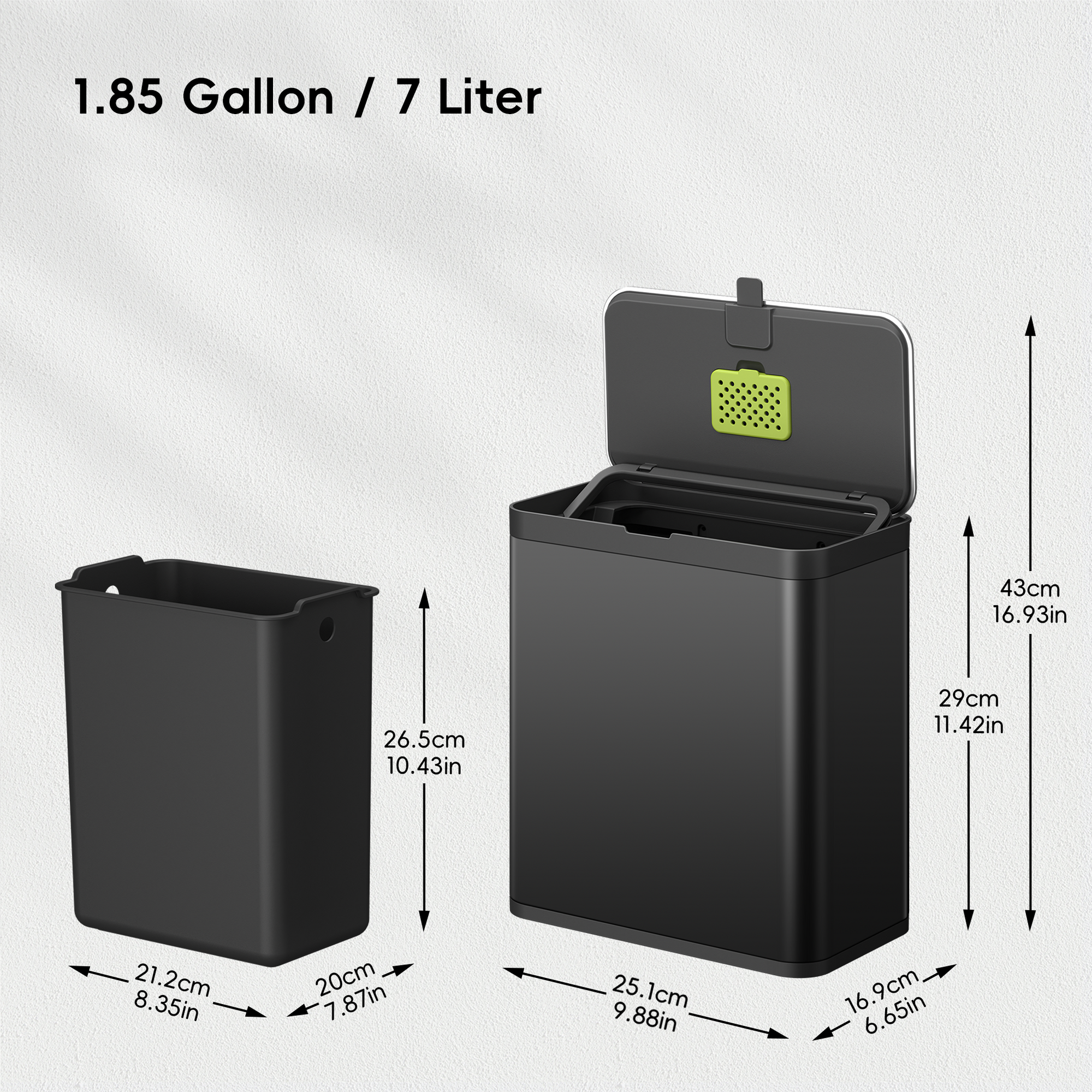 Deluxe Puro Compost Bin with Liner - 7L / 1.85 Gal (Matte Black)