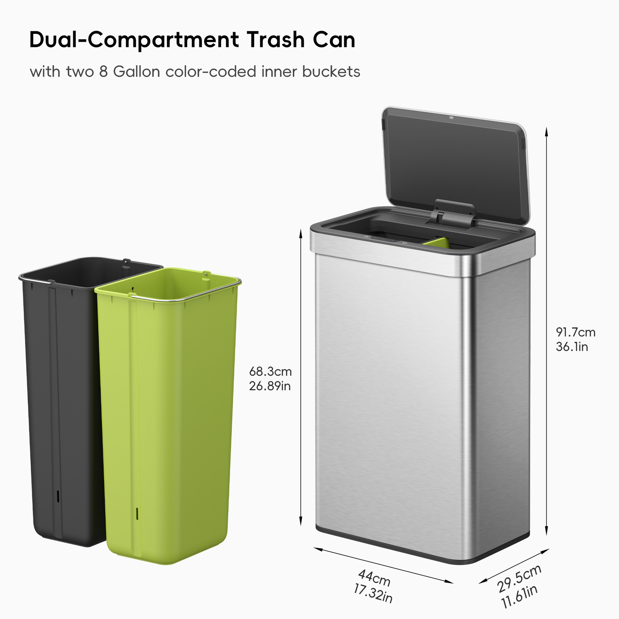 Econova 30L+30L Dual Compartment Motion Sensor Trash Can