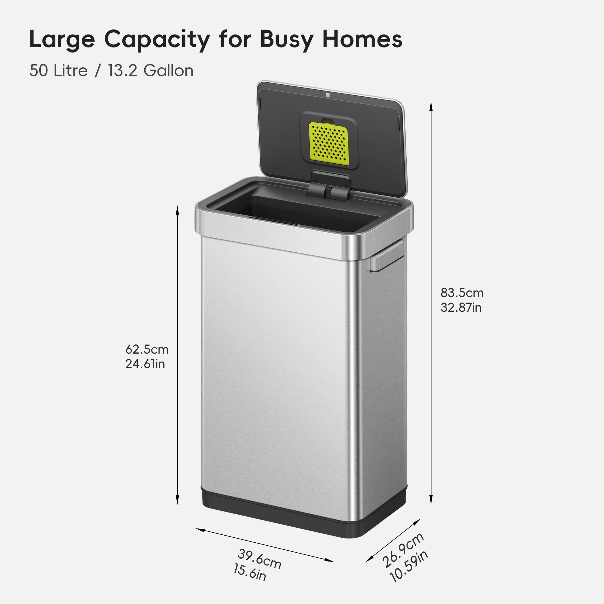 EKO Trash Can Dimensions. Text includes: 