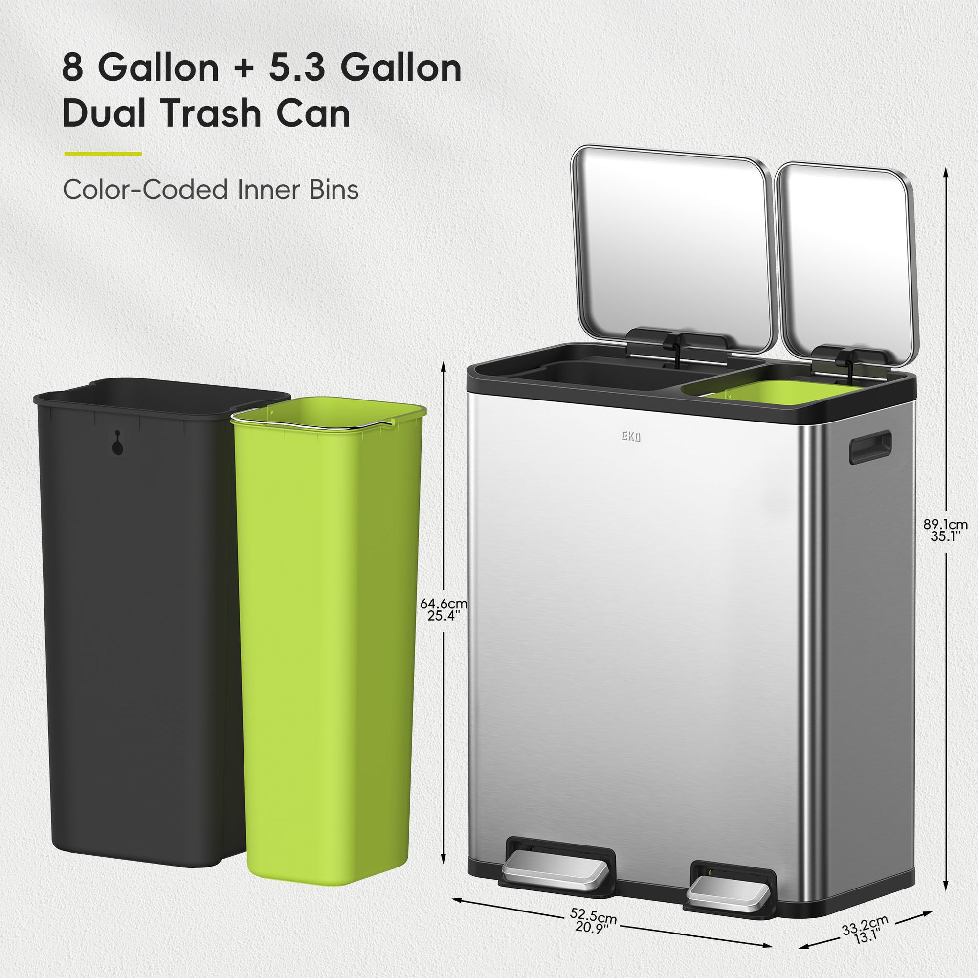 EcoCasa Step Recycling Can - Dual Compartment 30L+20L
