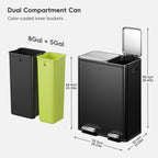 EcoCasa Dual Compartment Step Recycling Can, 30+20 L