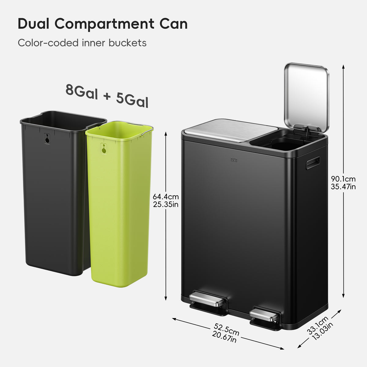 EcoCasa Dual Compartment Step Recycling Can, 30+20 L