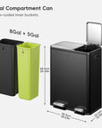 EcoCasa Dual Compartment 30L+20L Step Recycling Can - Matte Black