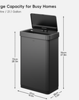 EKO Mirage-X  80 Liter / 21 Gallon Motion Sensor Can (Matte Black) Dimensions.