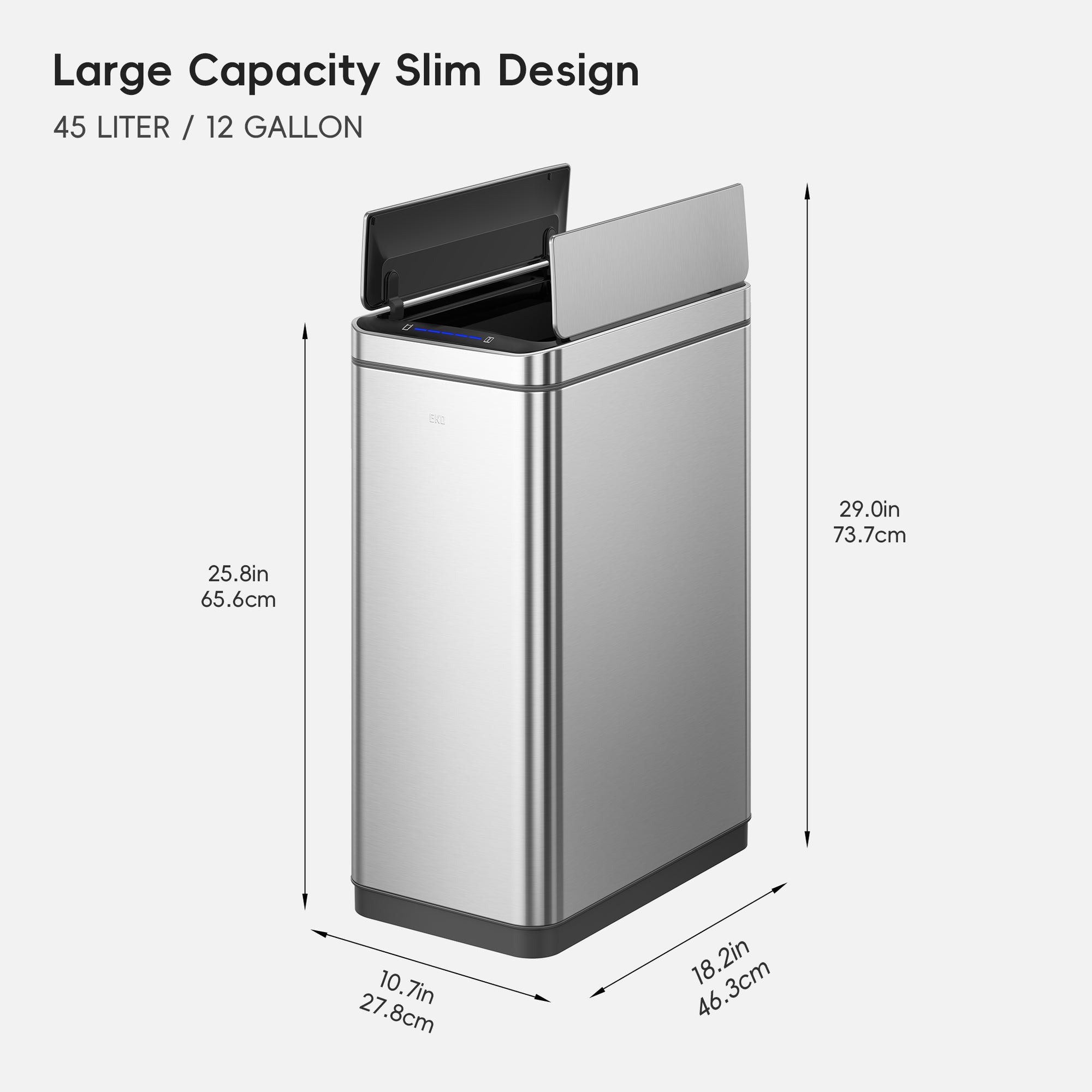 Deluxe Phantom Motion Sensor Trash Can Stainless Steel 45 L / 11.9 Gal