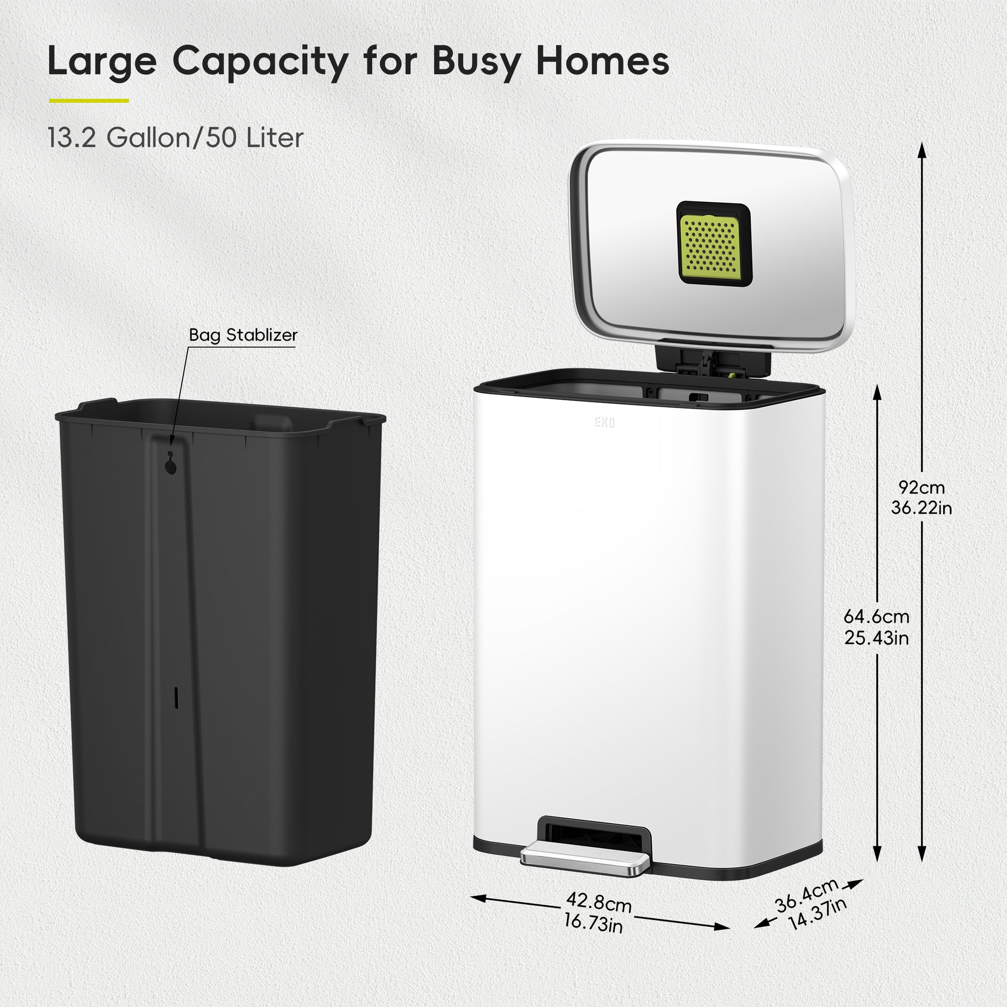 Madison Step Can with Liner – 50L / 13.2 Gal – Matte White