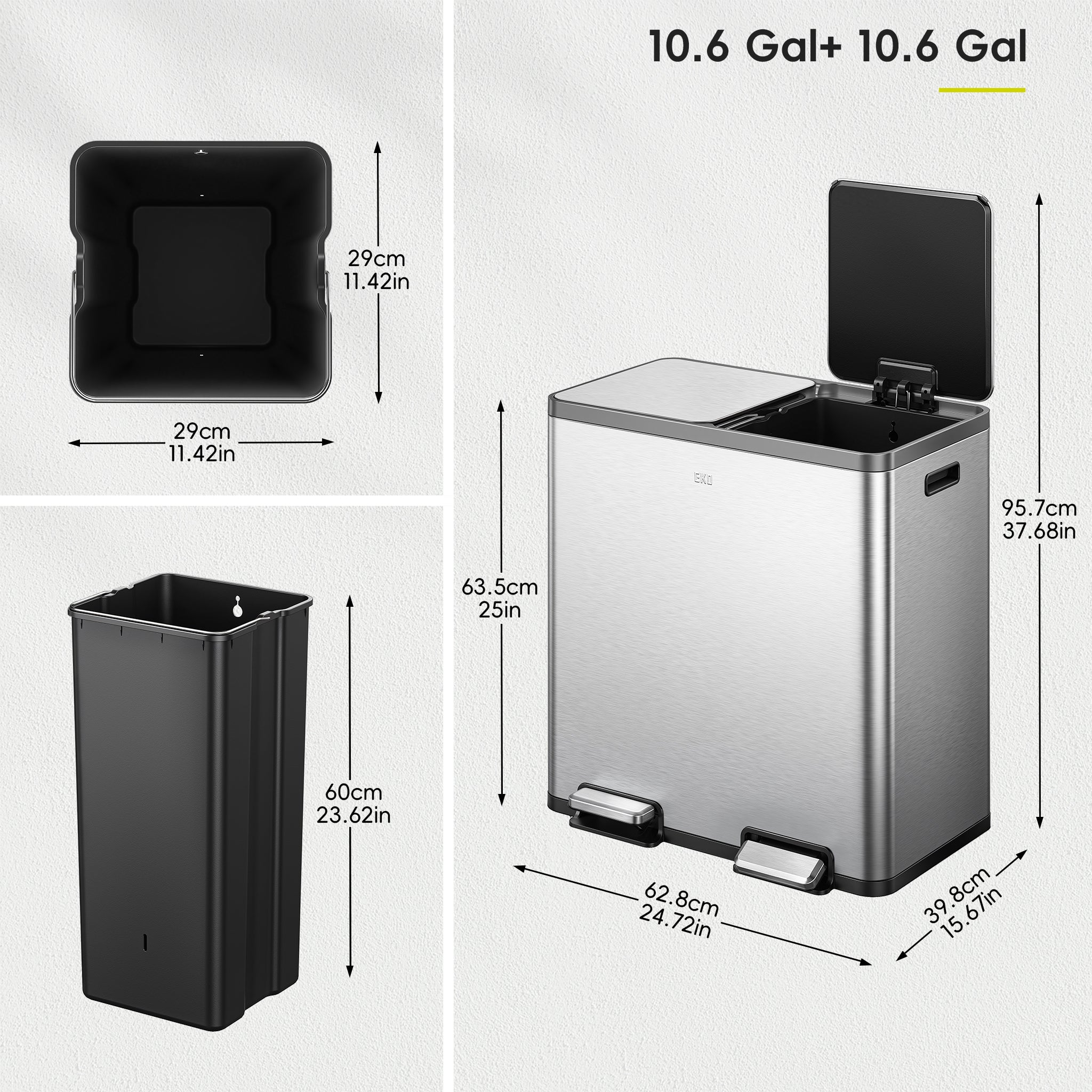 EcoCasa Plus 2 x 10.6 Gal Dual Recycling Trash Can for Kitchen
