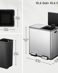 EcoCasa Plus 2 x 10.6 Gal Dual Recycling Trash Can for Kitchen