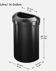 Urban Semi-Round Open Top Can Commercial Grade – 60L / 16 Gal-Matte Black