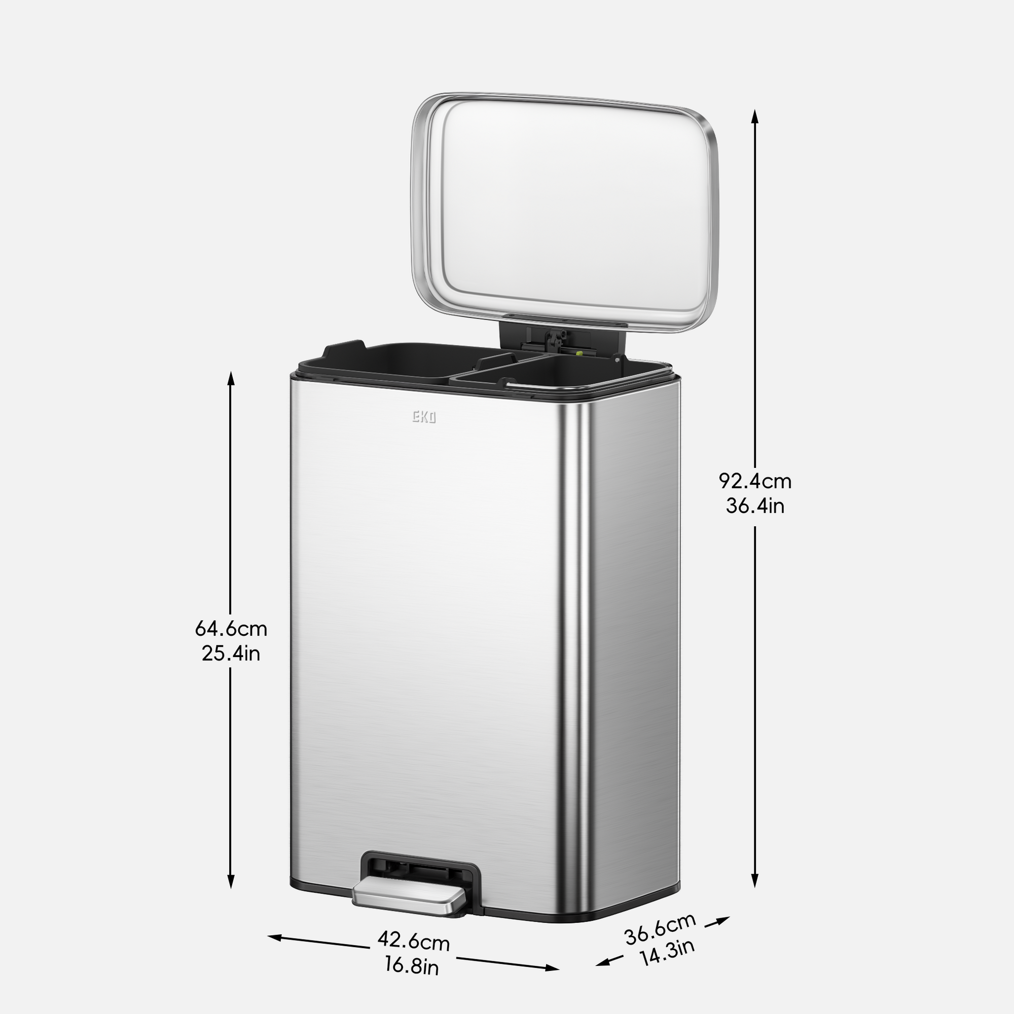 Maxwell Dual Compartment 20L+25L Step Trash Can, Brushed Stainless