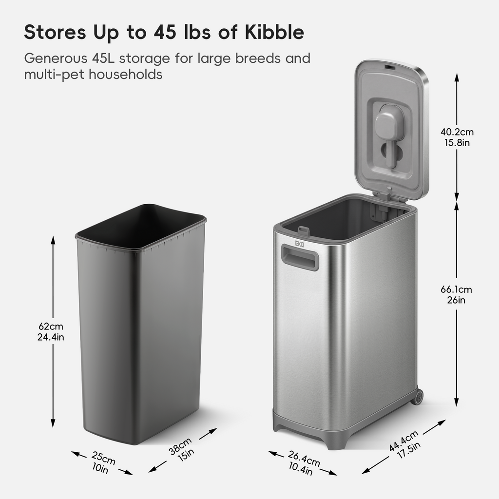 EKO 45 lb Stainless Steel Pet Food Storage Container with Lockable Airtight Lid
