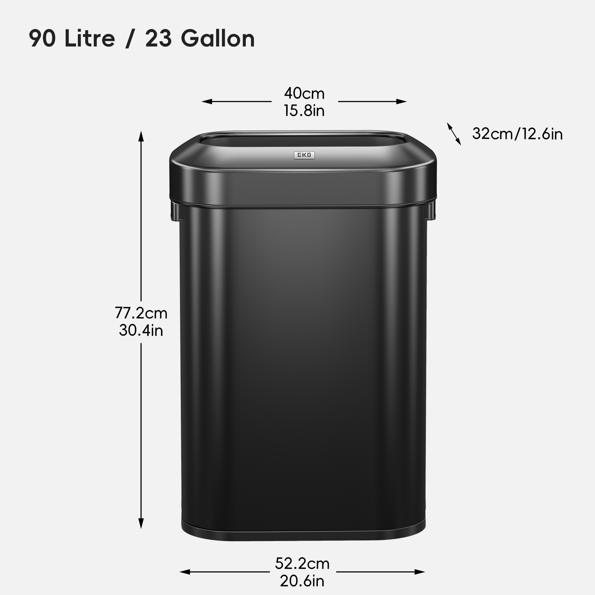 Urban Slim Open Top Can Commercial Grade - 90L / 23.7 Gal-Matte Black
