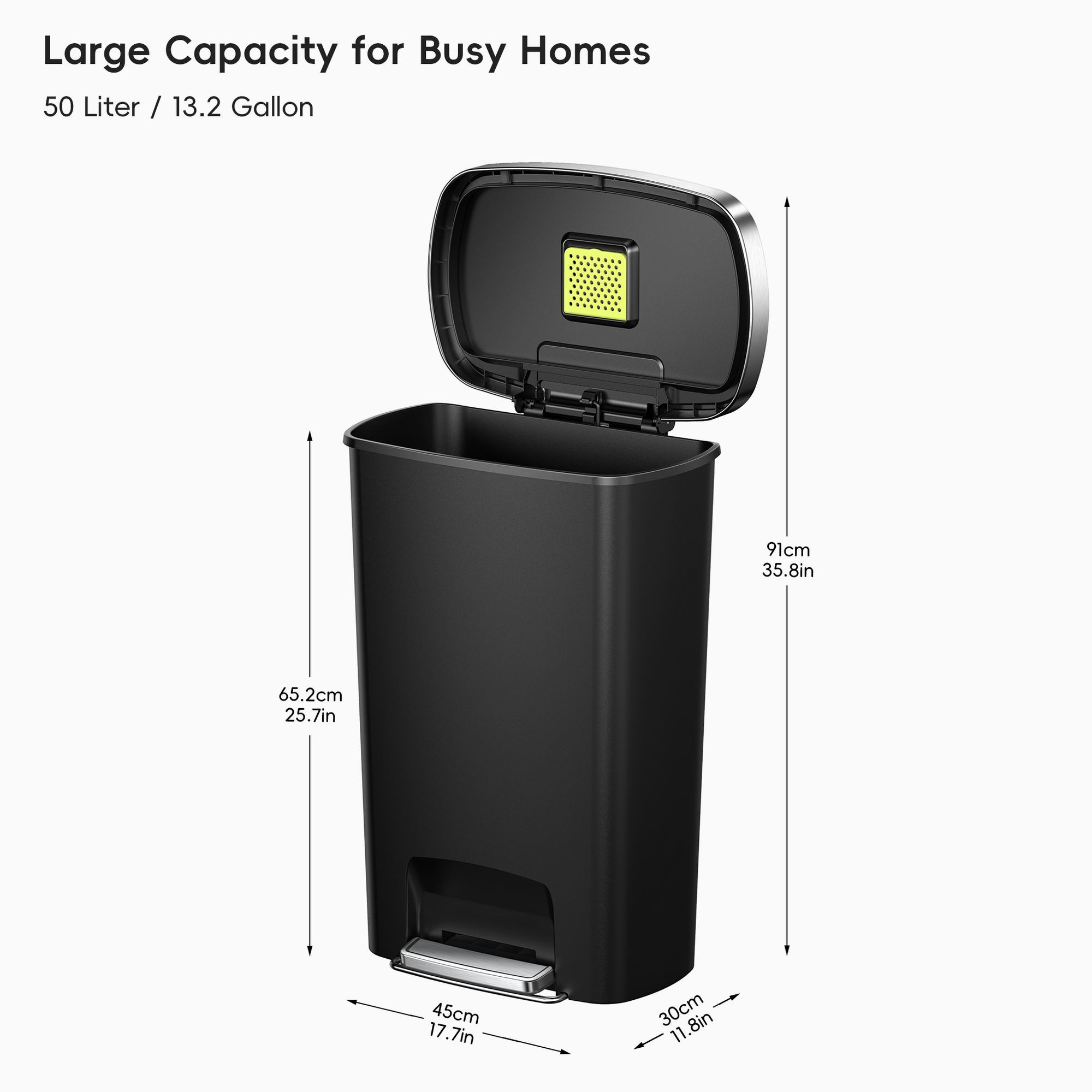 Hana Select 13.2 Gallon / 50L Plastic Resin Step Kitchen Trash Can-Black