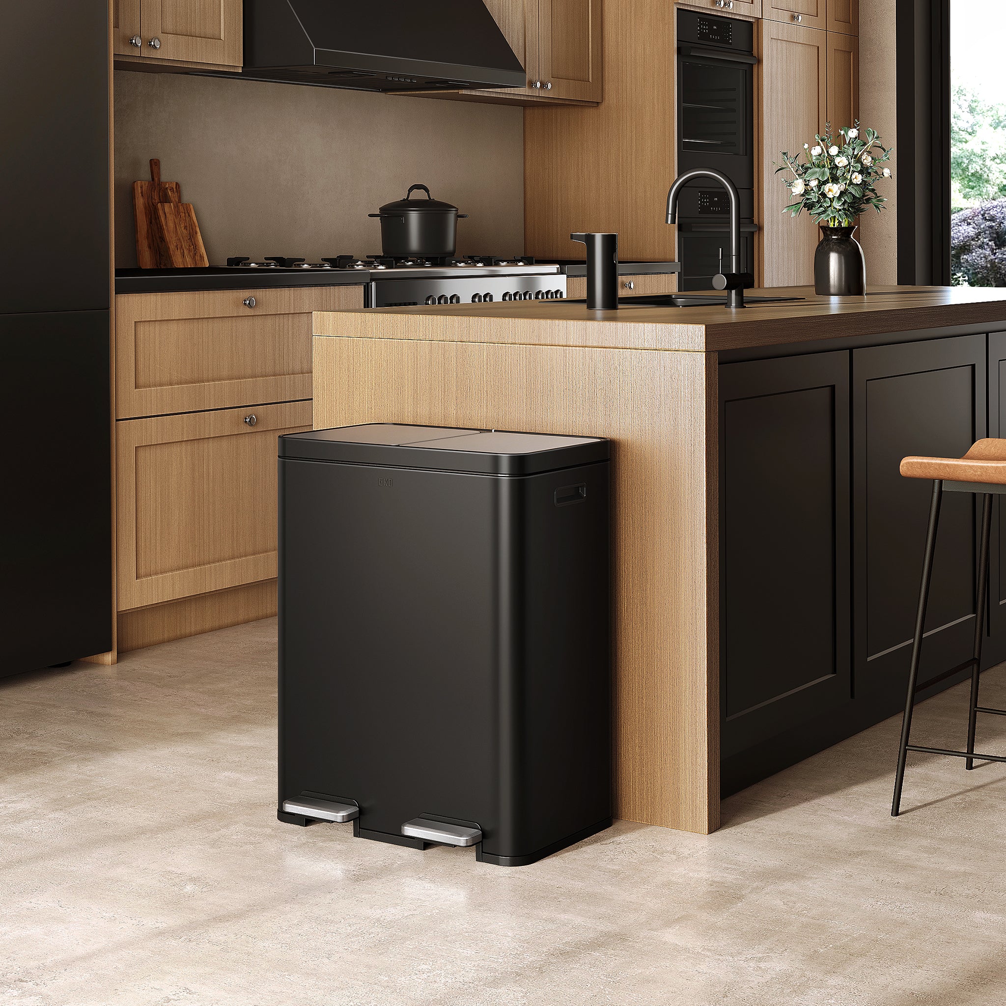 Edison Dual Kitchen Trash Can 8+8 Gal Removable Liners – Home by EKO